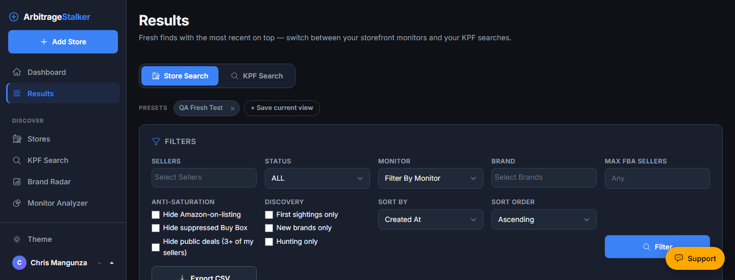 Arbitrage Stalker results: filter every find with anti-saturation controls